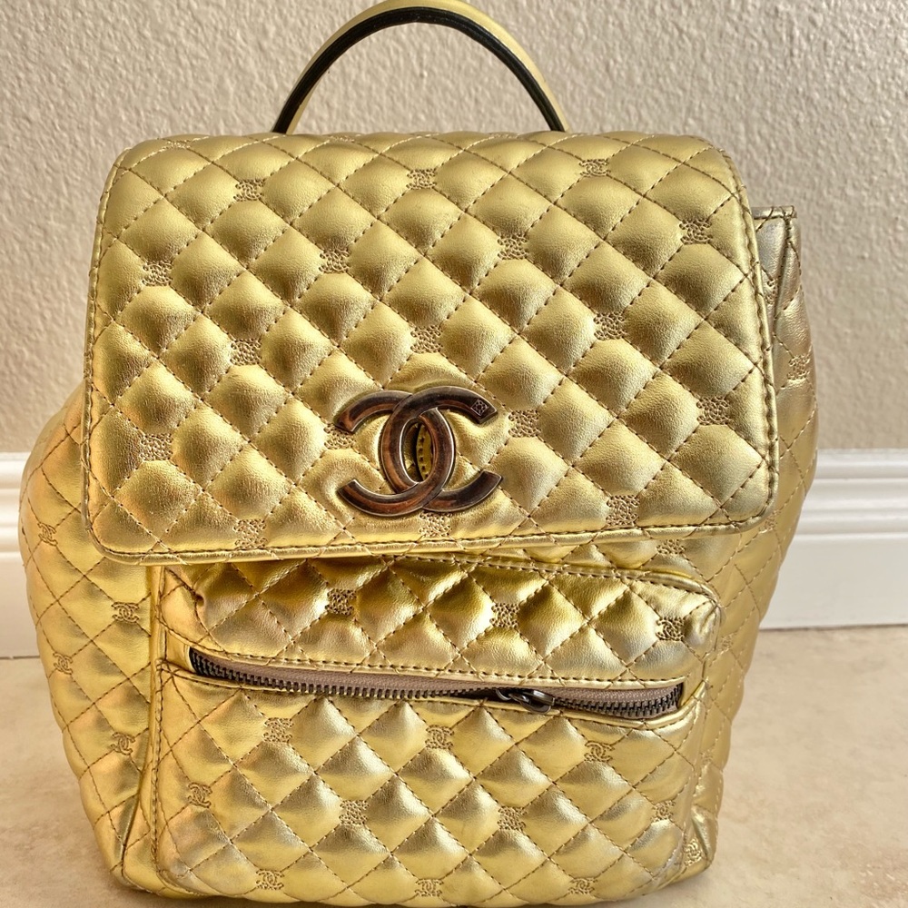 Chanel Gold Quilted Backpack